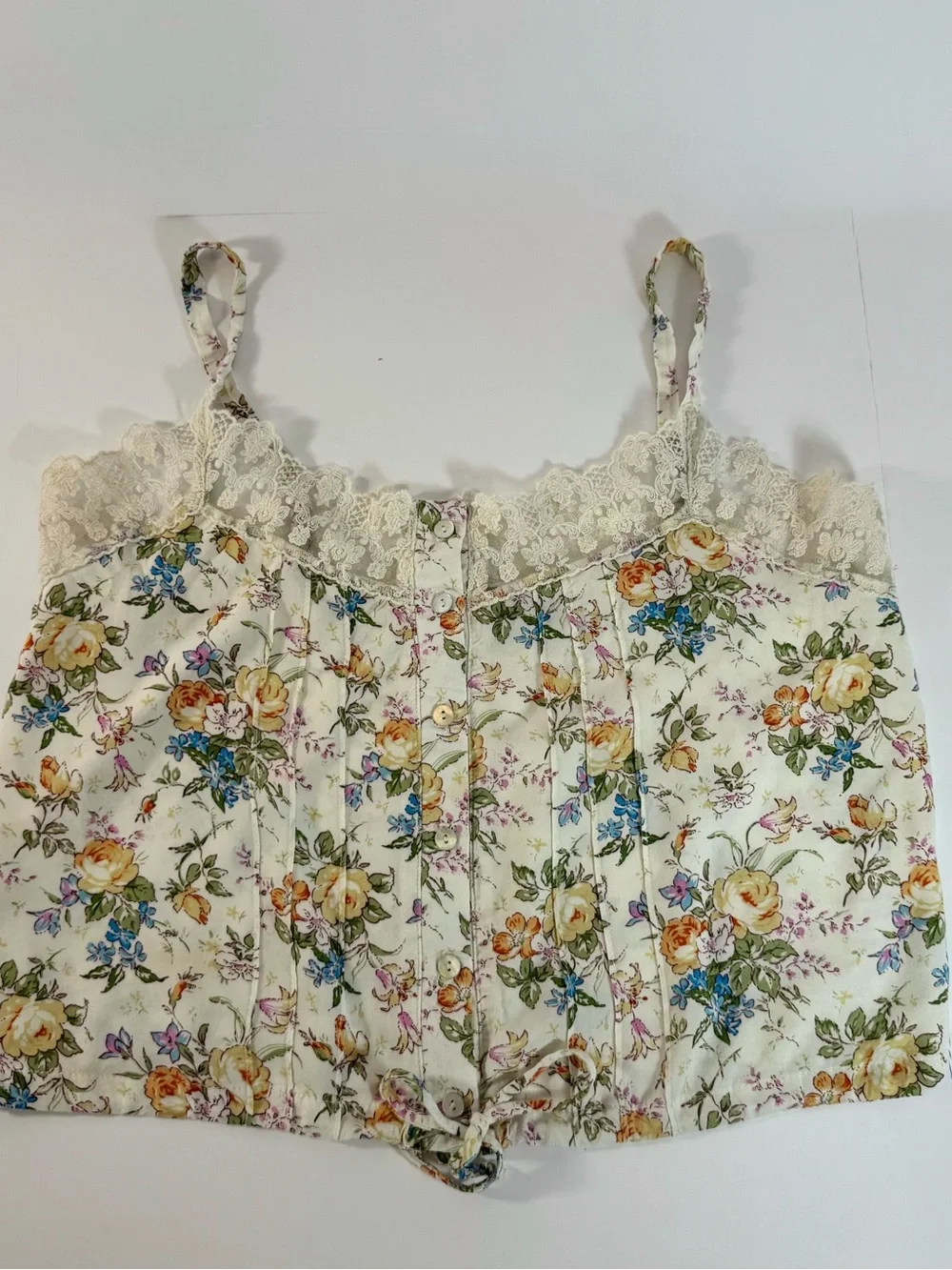 Living doll Cream Floral Lace-Trim Top with Flowers Women’s Size M - Picture 11 of 13